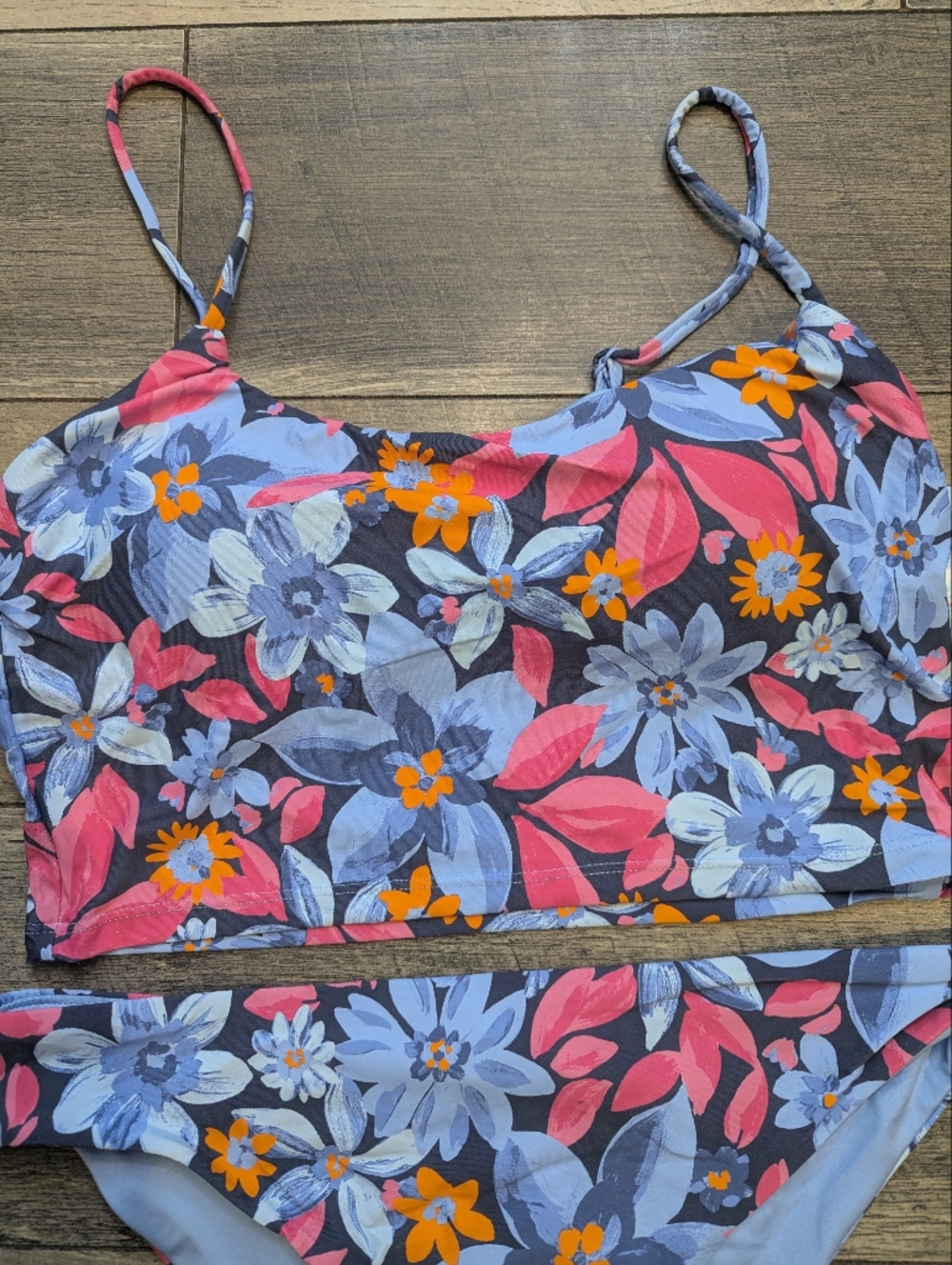Roxy Floral Bikini Set in Blue, Pink & Orange - Picture 3 of 9